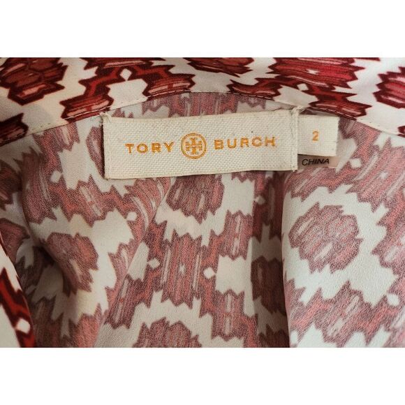 Tory Burch Long Sleeve Button Front Geometric Blouse Size 2 - Picture 5 of 6